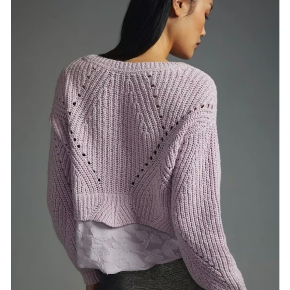 Anthropologie Lilac Layered Cable Knit Slouchy Sweater Size S - Picture 4 of 9